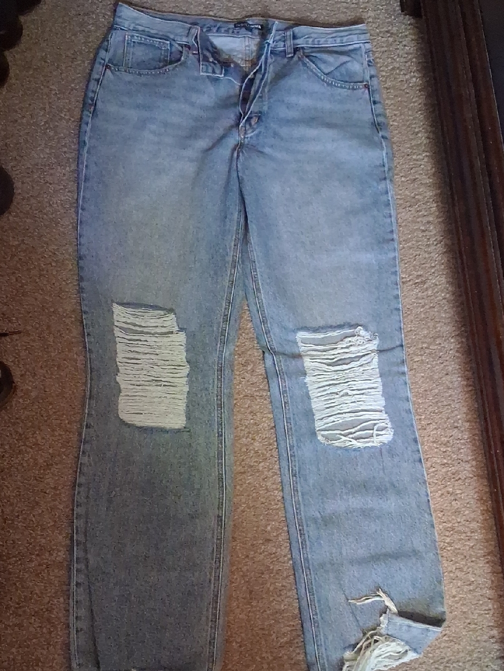 Fashion Nova Light Blue Distressed Ripped Jeans